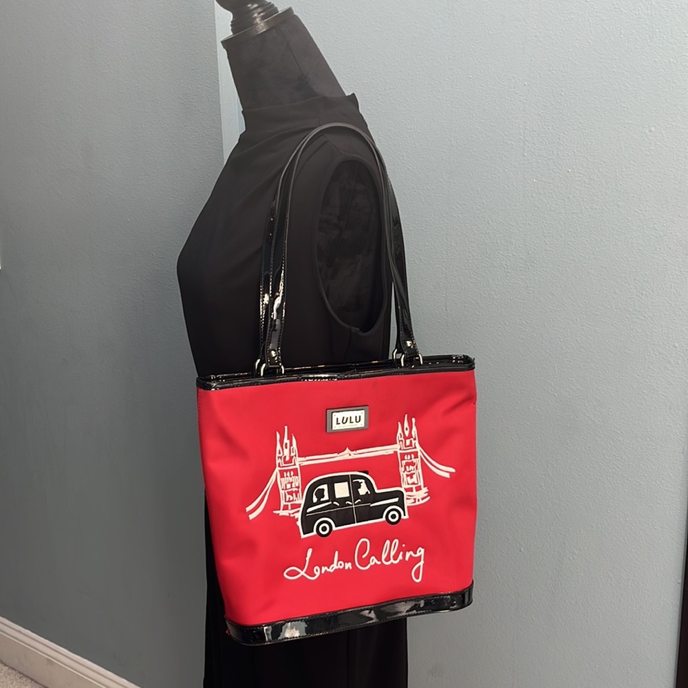 Lulu By Lulu Guinness London Calling Over The Shoulder Bag in black and red. - Picture 2 of 9